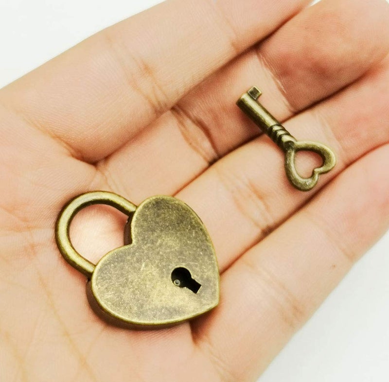 Hyamass Small Padlock with Keys -3Pcs Antique Bronze Heart Lock Set for Vintage Style Security & Gifts - Image 5